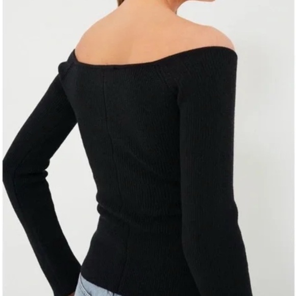 NWT TUCKERNUCK Black Knit Nicola Long Sleeve Off The Shoulder V Neck Top, Large - Picture 2 of 11